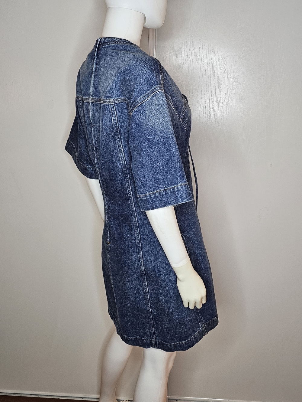 Stella McCartney Lace-Up Dark Blue Denim Mini Dress Size L Made In Italy - Picture 5 of 8